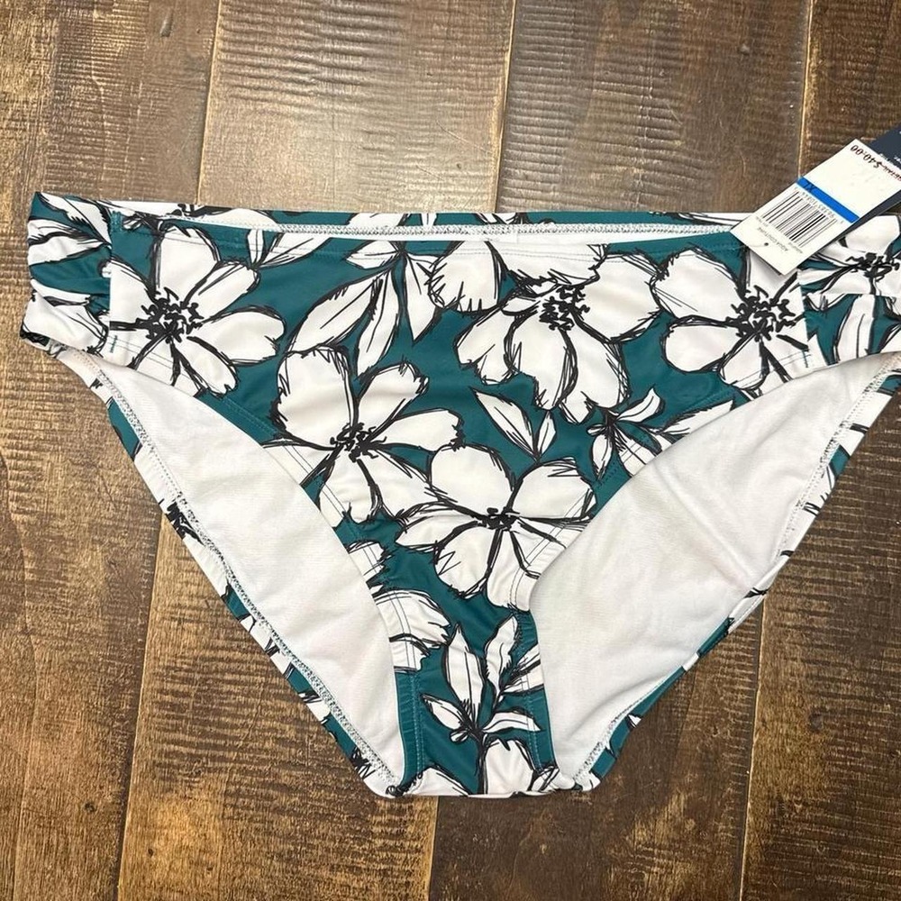 Aqua Couture Green and White Floral High Waisted Full Seat Bikini Bottoms